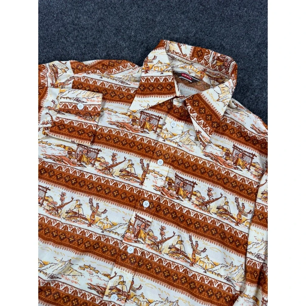 VTG Levi's Western Scenic Print Shirt Mens XL Brown Native American USA